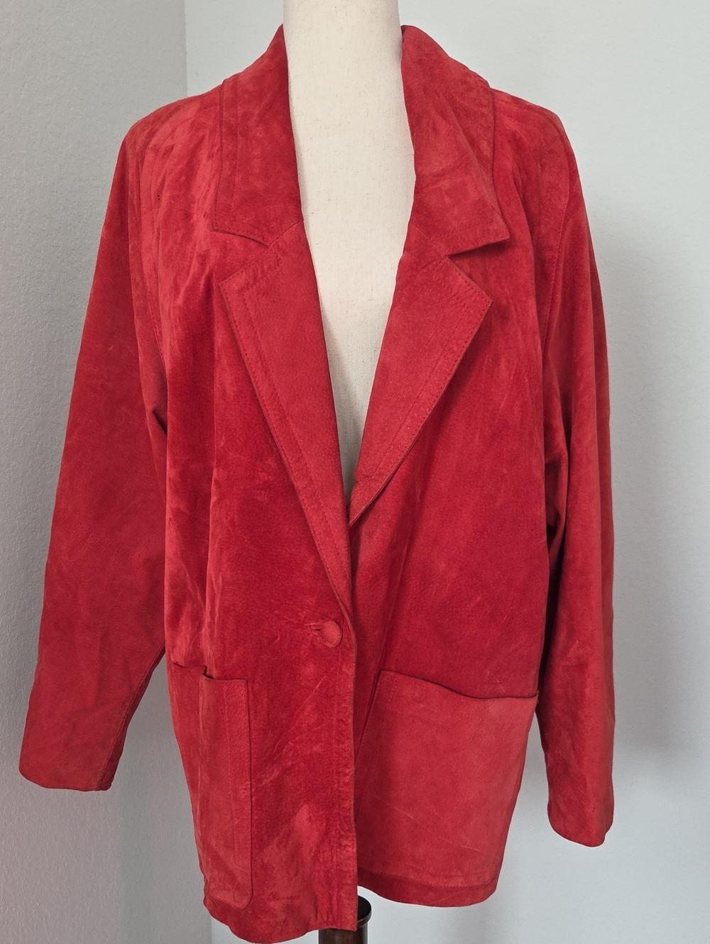 Vintage 80s Avanti Womens Red Leather Suede Blazer Jacket Medium Relaxed Fit